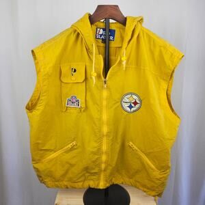Vintage Pro Player Steelers Gorpcore NFL Hooded Zip Vest Yellow XL 1990s
